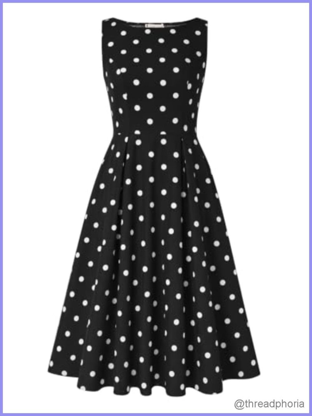Vintage Sleeveless Midi Polka Dot Cocktail Dress 1950s A-Line Swing